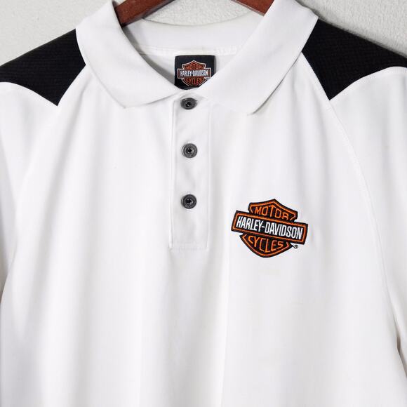 Harley-Davidson Men’s Polo Biker Noir Heritage Logo Palm Beach White Size M/L - Picture 4 of 11